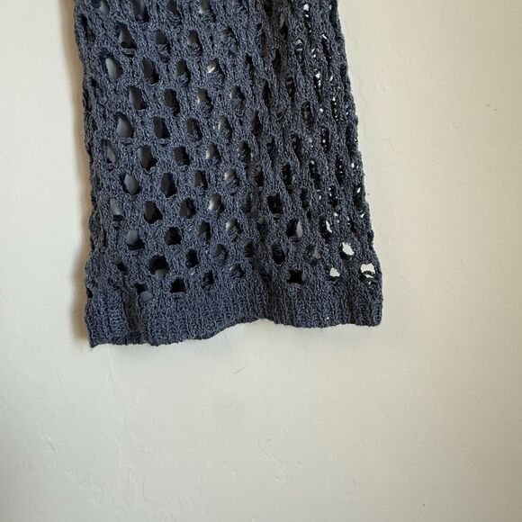 Womens Blue Open Knit Beachy Boho Bell Sleeve Sweater Size L Festival Beach - Picture 9 of 13